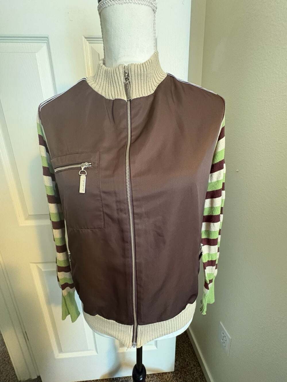 Y2K inspired Maria Valentina brown silky bomber jacket